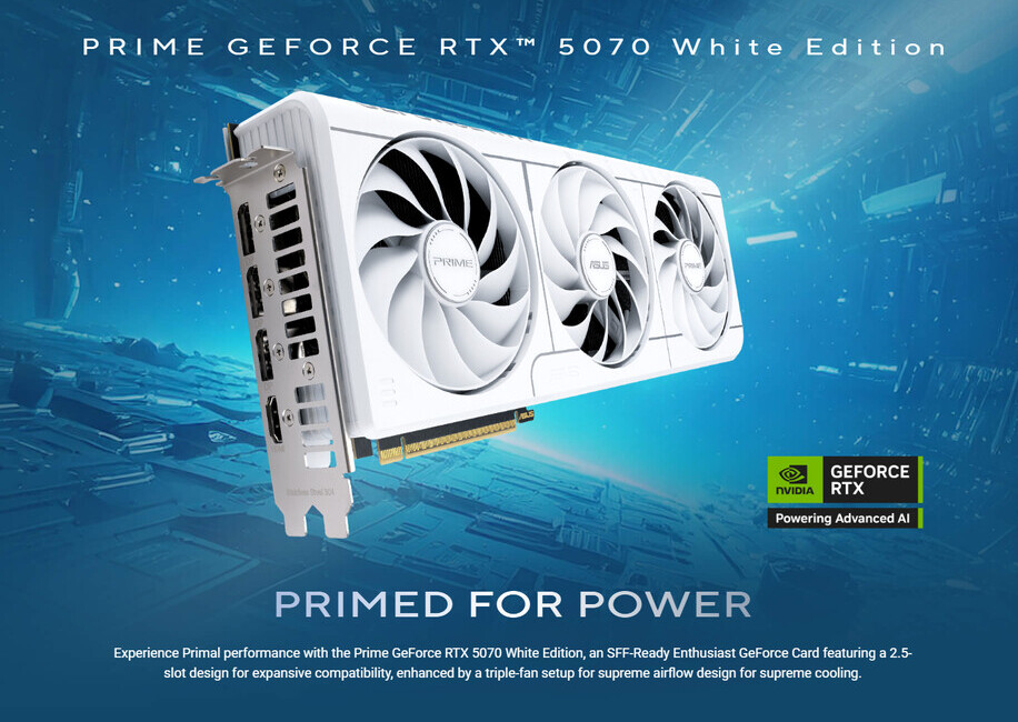 The White Edition GeForce RTX 5070 Ti & RTX 5070 cards from ASUS PRIME & TUF Gaming have been unveiled.